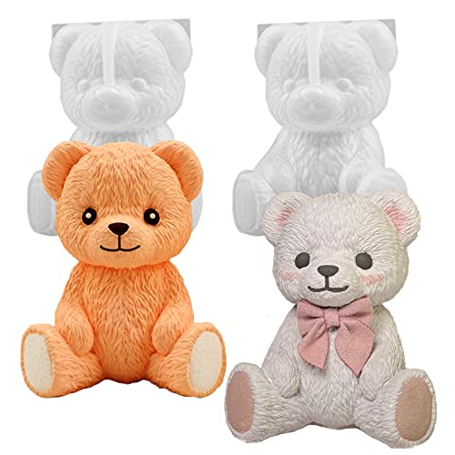 2PCS Cute Silicone Bear Resin Molds 3D Animal Ice Chocolate Cake and Epoxy Resin Casting Mould for DIY Art Crafts Home Decoration