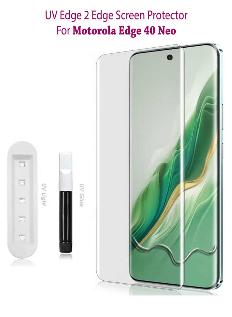 Motorola Edge 40 Neo Premium Tempered Glass Design For Motorola Edge 40 Neo Smartphone Advanced Border Less Full Edge To Edge UV Screen Protector And Easy Installation Kit  - Image 1