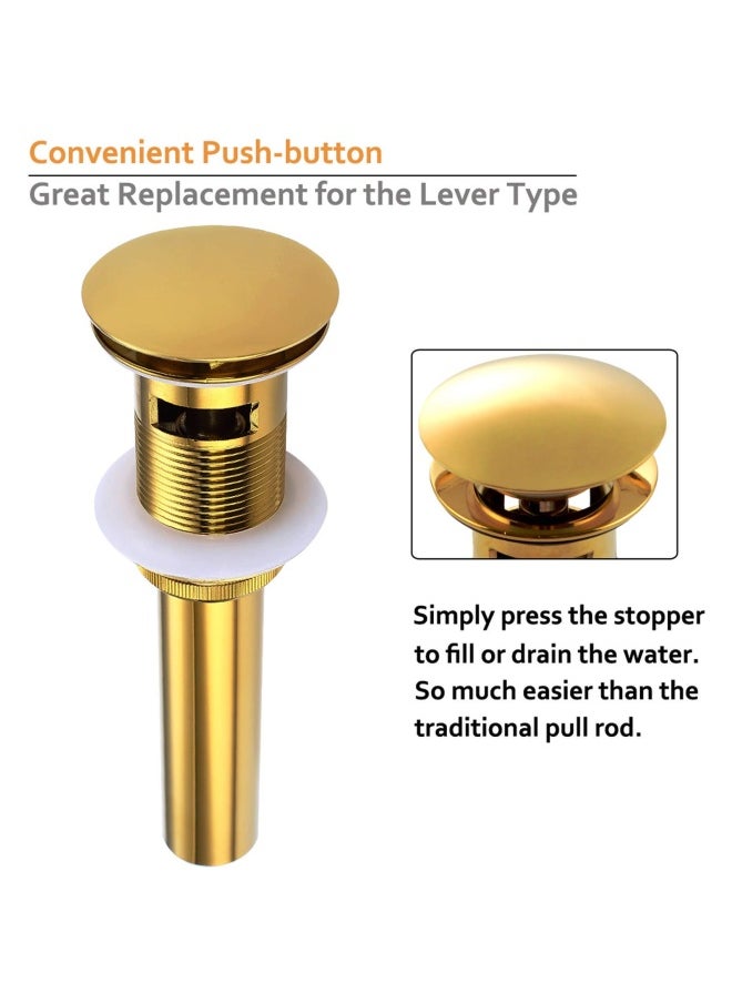 Angle Simple Angle Simple Vanity Vessel Sink Drain  Brass Pop Up Drain Stopper with Overflow Bathroom Sink Drain Stopper Lavatory Drain Assembly  Gold  - Image 4