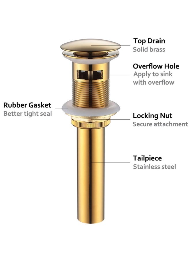 Angle Simple Angle Simple Vanity Vessel Sink Drain  Brass Pop Up Drain Stopper with Overflow Bathroom Sink Drain Stopper Lavatory Drain Assembly  Gold  - Image 3