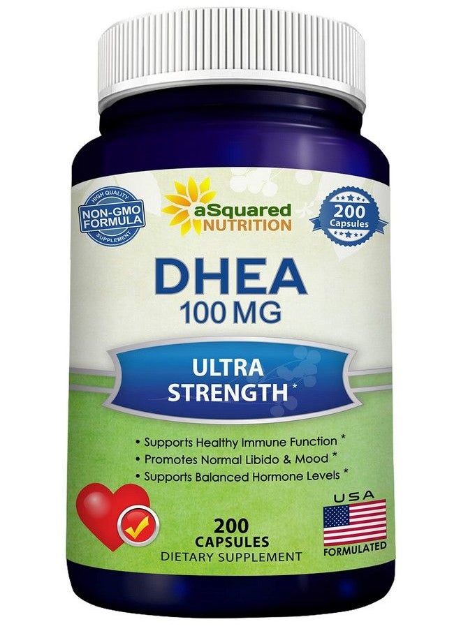 Dhea 100Mg Max Strength 200 Capsules To Promote Balanced Hormone Levels For Women  Men Natural Dhea Supplement Pills To Support Healthy Metabolism Libio Brain Immune Function  Pure Energy
