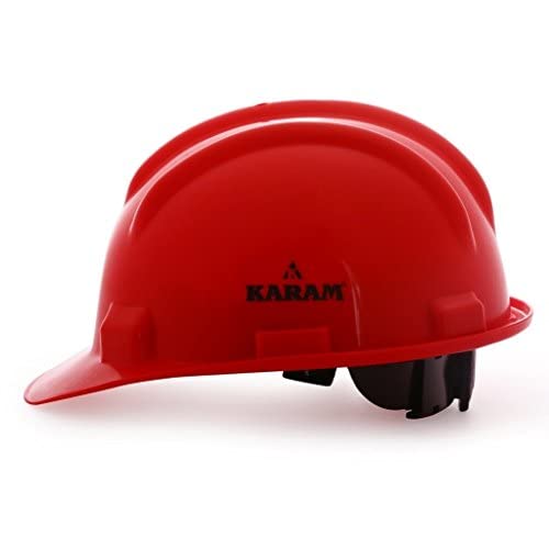 KARAM PN521 Safety Helmet for Men Construction Helmet | Ratchet Type Adjustment with Adjustable Chin Strap | Work Helmet with Side Slot for Attachment | is:2925:1984 Certified | Red - Image 2