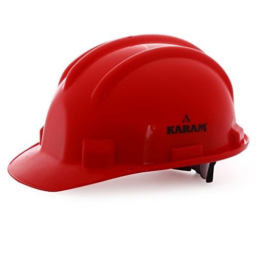 KARAM PN521 Safety Helmet for Men Construction Helmet | Ratchet Type Adjustment with Adjustable Chin Strap | Work Helmet with Side Slot for Attachment | is:2925:1984 Certified | Red - Image 1
