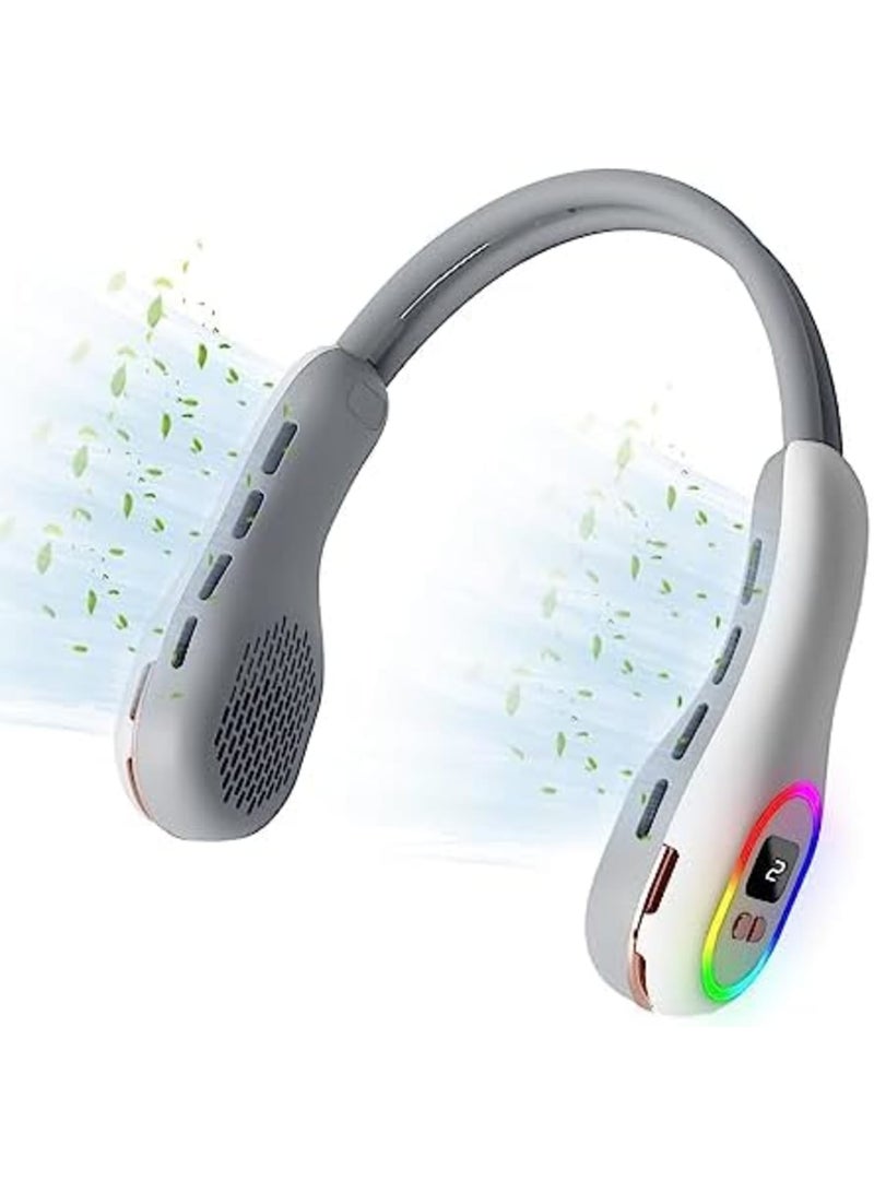 SYOSI Neck Fan, 4000mAh Portable Hanging Neck Fan with 3 Speeds Bladeless Neck Fan & LED Display Light, 360° Cooling Airflow Wearable Hands Free Fan USB Rechargeable Personal Fan for Outdoor Travel Sport - Image 1