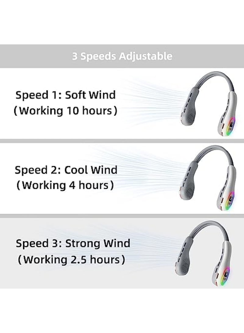 SYOSI Neck Fan, 4000mAh Portable Hanging Neck Fan with 3 Speeds Bladeless Neck Fan & LED Display Light, 360° Cooling Airflow Wearable Hands Free Fan USB Rechargeable Personal Fan for Outdoor Travel Sport - Image 5