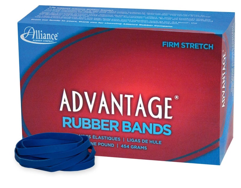 Alliance Rubber 54625 Advantage Rubber Bands Size #62, 1 lb Box Contains Approx. 450 Bands (2 1/2" x 1/4", Blue) - Image 1