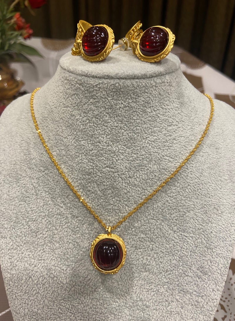 نيو ستايل طقم اكسسوارات نسائي فاخر وأنيق مكون من سلسال وحلق اذن مطلي باللون الذهبي عيار 18 - Image 3