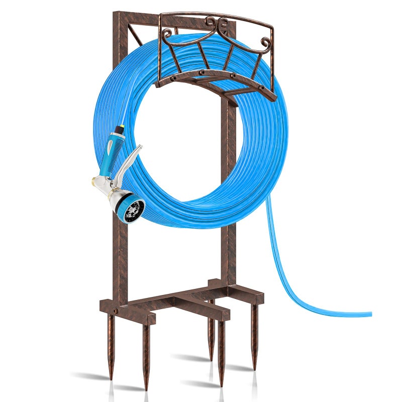 Gouisalin Garden Hose Holder Heavy Duty Metal Water Hose Holders Hose Stand with 5 Spikes Freestanding Hose Storage Rack Hose Hanger Holds 150ft Hose for Outside Yard Lawn Garden Decor - Image 2