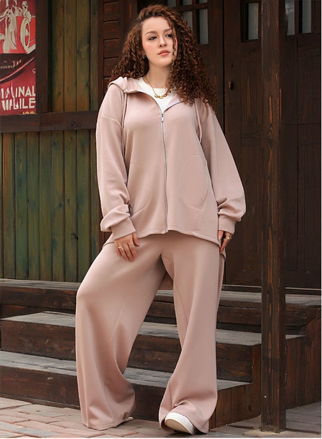 Ship Master Women's Cotton Wide-Leg Pants & Zip-Up Hoodie Set – Casual & Comfy  - Image 1