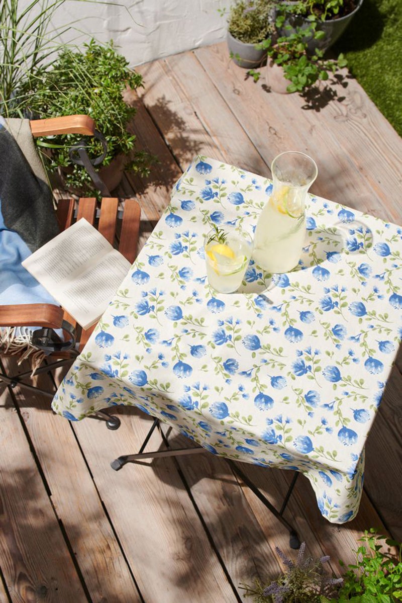 Tchibo Floral Print Table Cloth 90 x 90 cm, Off White/Blue/Green - Image 1