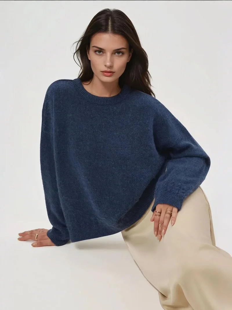 Braiding Detailed Textured Crew Neck Sweater