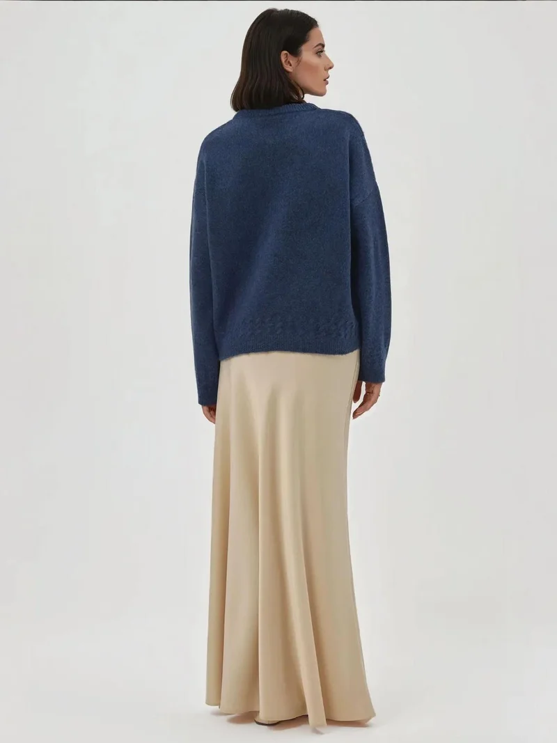 HICCUP Oxford Blue Braiding Detailed Textured Crew Neck Sweater for Women | Best Price UAE