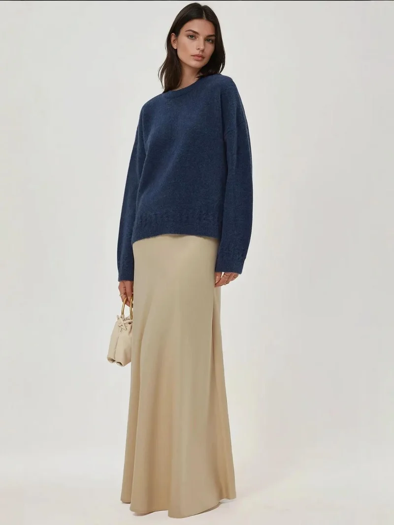 HICCUP Oxford Blue Braiding Detailed Textured Crew Neck Sweater for Women | Best Price UAE