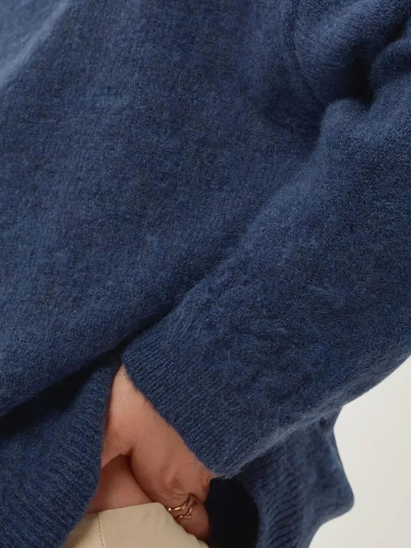 HICCUP Oxford Blue Braiding Detailed Textured Crew Neck Sweater for Women | Best Price UAE