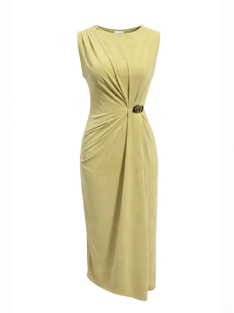 ميكسراي MIXRAY Fitted Midi Dress with Crew Neck