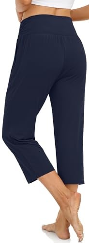 UEU Women's High Waisted Capri Summer Casual Loose Fit Plus Size Yoga Pants Comfy Lounge Capris Sweatpants with Pockets(Navy,2XL) - Image 4