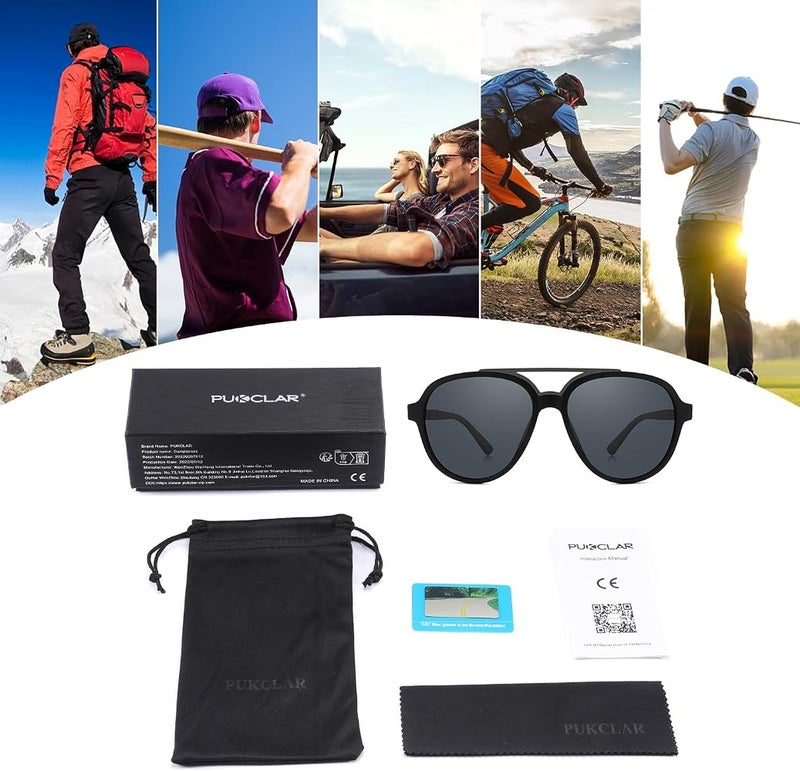 PUKCLAR Sunglasses for Men Polarized - Lightweight TR90 Frame - UV400 Protection - Spring Hinges for Driving and Outdoor Sports,C15 Black Frame/Black Polarized Lens - Image 5