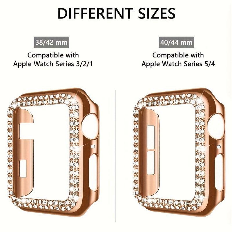 علبة ساعة فضية مزدوجة الصف من الألماس متوافقة مع iWatch بمقاسات 38 و40 و41 و42 و44 و45 و49 ملم - Image 4