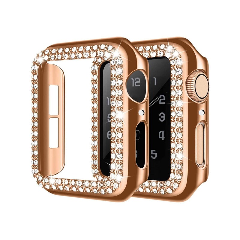 علبة ساعة فضية مزدوجة الصف من الألماس متوافقة مع iWatch بمقاسات 38 و40 و41 و42 و44 و45 و49 ملم - Image 5