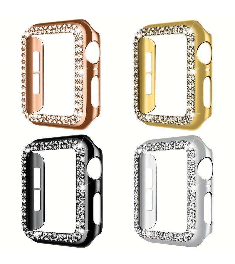 علبة ساعة فضية مزدوجة الصف من الألماس متوافقة مع iWatch بمقاسات 38 و40 و41 و42 و44 و45 و49 ملم - Image 1