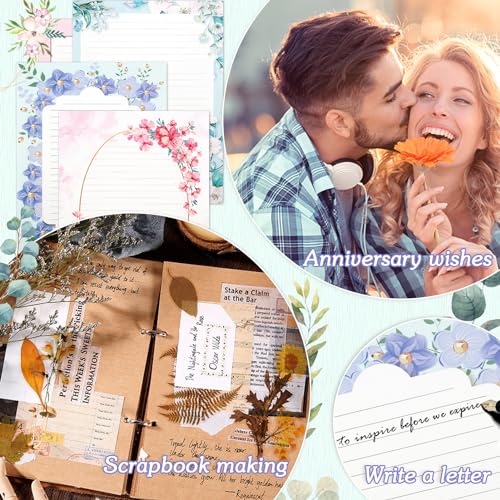 Tmtains 72Pcs Flower Stationary Paper Lined 8.5x11 Lined Stationary Writing Paper Fancy Paper for Letters Cute Colored Lined Paper for Writing Poem Scrapbook Crafts Wedding Invitation Printing Supplies - Image 4