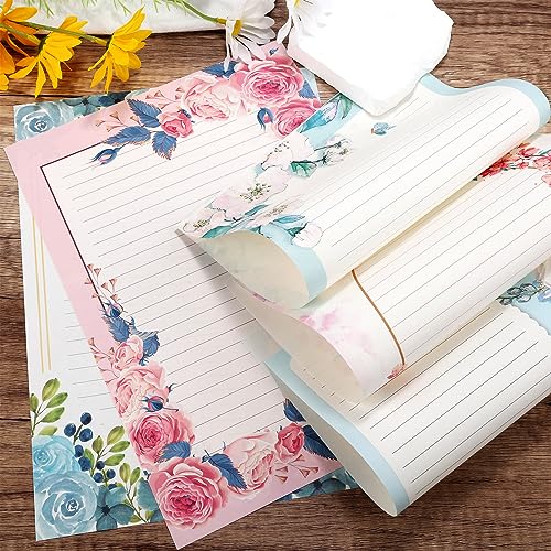 Tmtains 72Pcs Flower Stationary Paper Lined 8.5x11 Lined Stationary Writing Paper Fancy Paper for Letters Cute Colored Lined Paper for Writing Poem Scrapbook Crafts Wedding Invitation Printing Supplies - Image 3