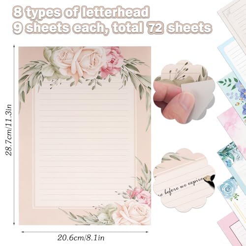Tmtains 72Pcs Flower Stationary Paper Lined 8.5x11 Lined Stationary Writing Paper Fancy Paper for Letters Cute Colored Lined Paper for Writing Poem Scrapbook Crafts Wedding Invitation Printing Supplies - Image 2