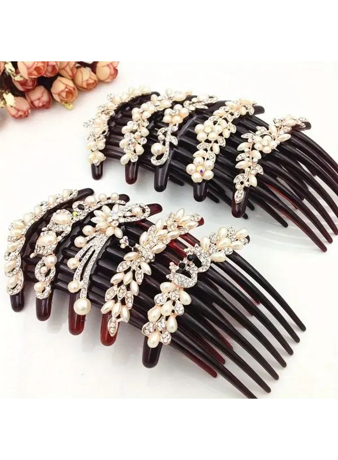 No 6 Rhinestone Pearl Hair Comb Clip Elegant Black Hairpin With Floral Design Secure Hold For Updos Buns Ponytails Korean Fashion Hair Accessories For Women Weddings Parties Everyday Use - Image 1