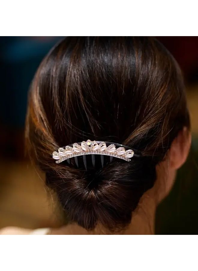 No 6 Rhinestone Pearl Hair Comb Clip Elegant Black Hairpin With Floral Design Secure Hold For Updos Buns Ponytails Korean Fashion Hair Accessories For Women Weddings Parties Everyday Use - Image 2