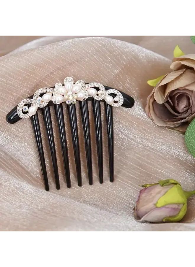 No 6 Rhinestone Pearl Hair Comb Clip Elegant Black Hairpin With Floral Design Secure Hold For Updos Buns Ponytails Korean Fashion Hair Accessories For Women Weddings Parties Everyday Use - Image 5