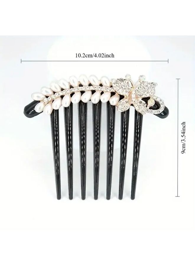 No 6 Rhinestone Pearl Hair Comb Clip Elegant Black Hairpin With Floral Design Secure Hold For Updos Buns Ponytails Korean Fashion Hair Accessories For Women Weddings Parties Everyday Use - Image 3