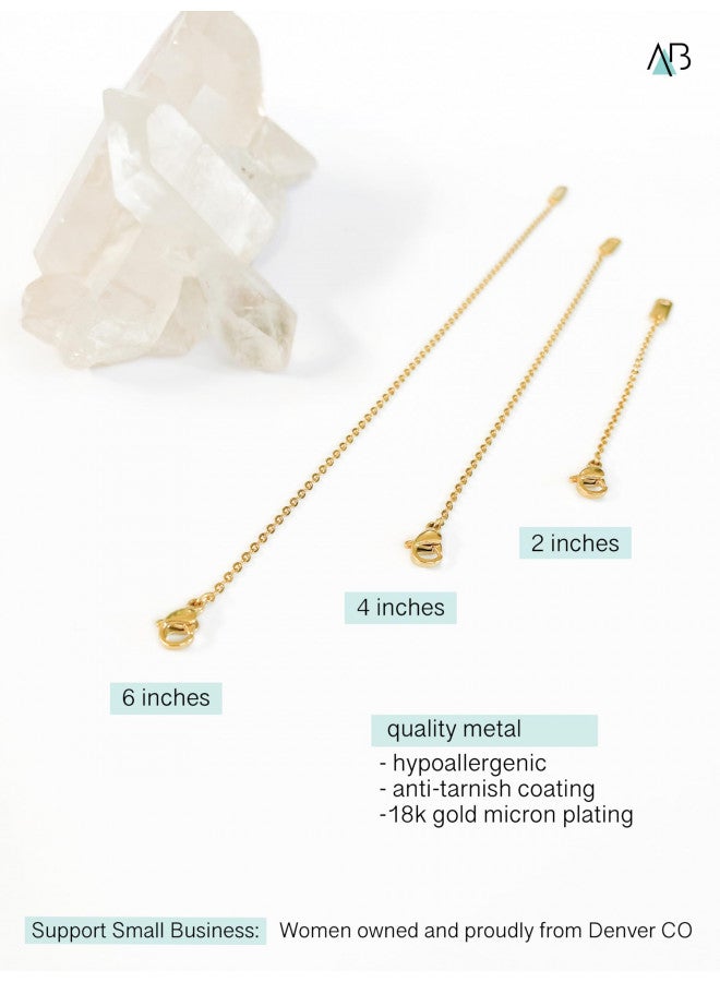 Altitude Boutique Altitude Boutique 18k Gold Plated Necklace Extenders | Delicate Necklace Extender Chain Set for Women | 3 Piece Set, Hypoallergenic Extensions 2, 4, 6 Inches in Gold, Rose Gold, or Silver (Gold) - Image 1