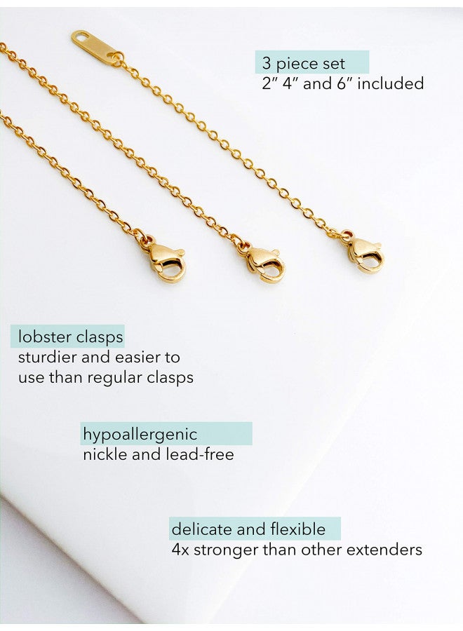 Altitude Boutique Altitude Boutique 18k Gold Plated Necklace Extenders | Delicate Necklace Extender Chain Set for Women | 3 Piece Set, Hypoallergenic Extensions 2, 4, 6 Inches in Gold, Rose Gold, or Silver (Gold) - Image 4