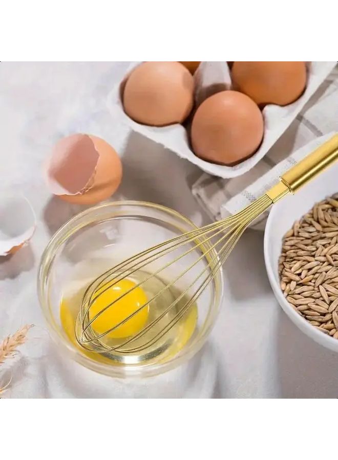 قطعة واحدة أو قطعتان من خفاقة البيض اليدوية المصنوعة من الفولاذ المقاوم للصدأ 430 فائقة التحمل، مطلية باللون الذهبي، بمقبض مريح مضاد للانزلاق وملحقات قابلة للفصل، مناسبة للخبز والخلط والخفق والتقليب والشوربات والمرينغ وتزيين الكيك، آمنة للغسيل في غسالة الأطباق وسهلة التخزين، متينة وعصرية. - Image 5