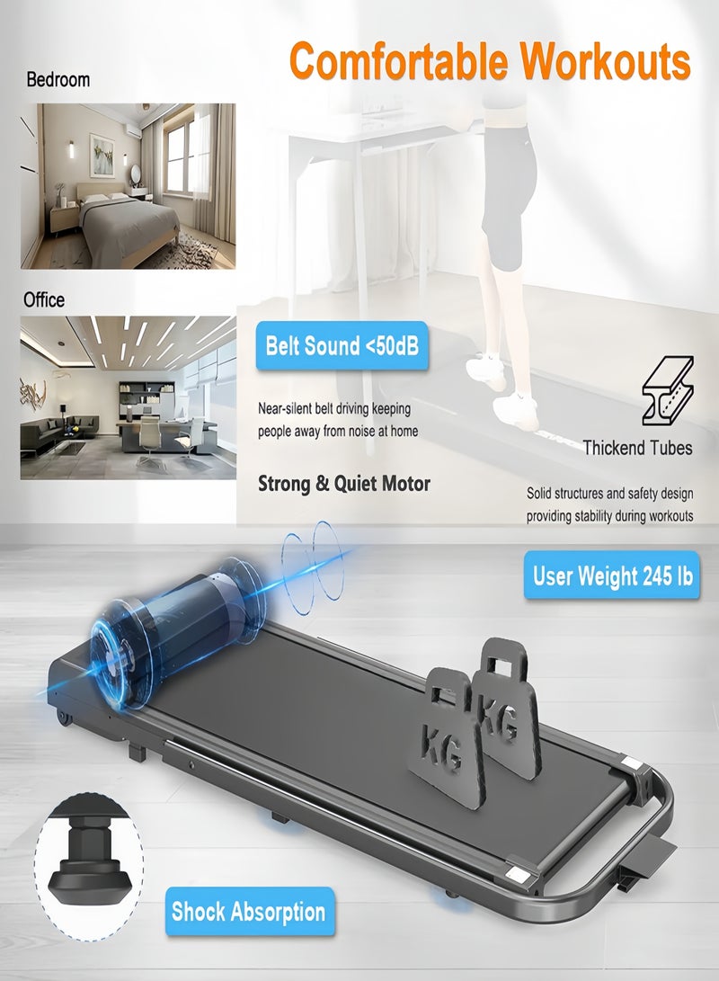 WAKYME Walking Pad Under Desk Treadmill Treadmills for Home 2 in 1 Walking Machine Portable Folding Electric Motorized Walking and Jogging Machine for Home and Office Workout with Remote Control LED Display - Image 3