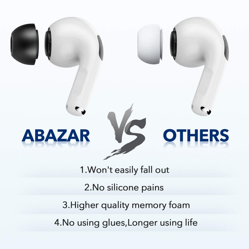 Abazar نصائح فوم الذاكرة لآيربودز برو، V3.0، لا ألم لنصائح السيليكون، بدائل سماعات غير قابلة للانزلاق، تناسب في علبة الشحن، تقليل الضوضاء سماعات الأذن - Image 4