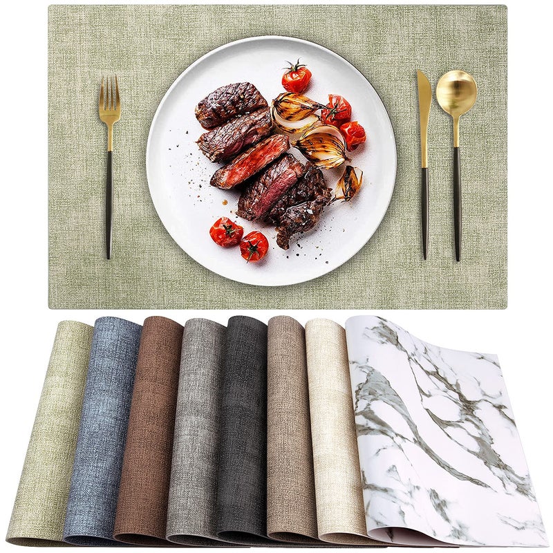 LANDVIEW Leather Heat Resistant Placemats Set of 6 Waterproof Wipeable Washable PU Table MatsEasy to Clean AntiSlip Place Mats Light Green 6