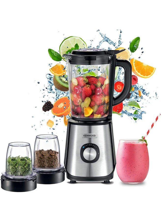 KENWOOD Glass Blender Smoothie Maker With Grinder Mill, Chopper Mill, Ice Crush Function 2 L 1000 W BLM45.720SS Silver/Clear/Black - Image 1