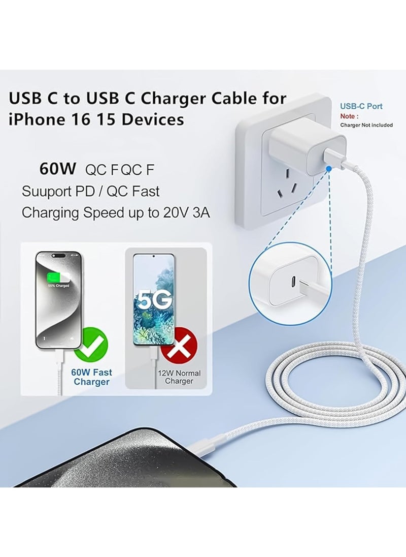 INFLUX (PACK OF 2) 2M USB C to USB C Cable 60W, Compatible with iPhone 15 Samsung S22 Note 20 iPad Pro MacBook Tablets, Huawei, Xiaomi, Vivo, Oppo etc  - Image 4