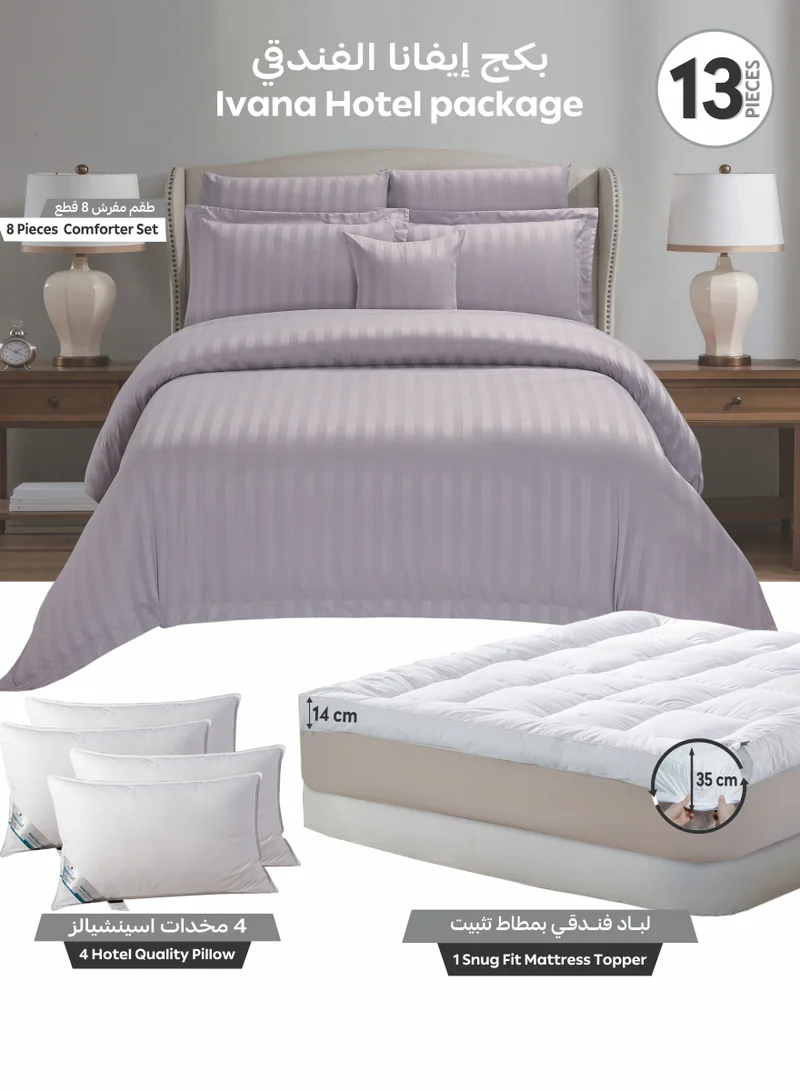 دوناتيلا طقم سرير – 13 قطعة (مقاس كينج) يشمل لحاف 8 قطع، لباد مريح، 4 مخدات أساسية