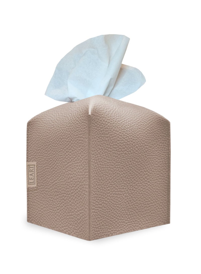 LeArt Leather Tissue Box Cover – Elegant Tissue Box Holder for Office Car Hotel Home Decor | Living Room Bedroom Bathroom | Facial Tissue Holder, Car Tissue Box Holder (Sand Cube) - Image 1