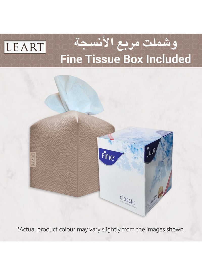 LeArt Leather Tissue Box Cover – Elegant Tissue Box Holder for Office Car Hotel Home Decor | Living Room Bedroom Bathroom | Facial Tissue Holder, Car Tissue Box Holder (Sand Cube) - Image 3