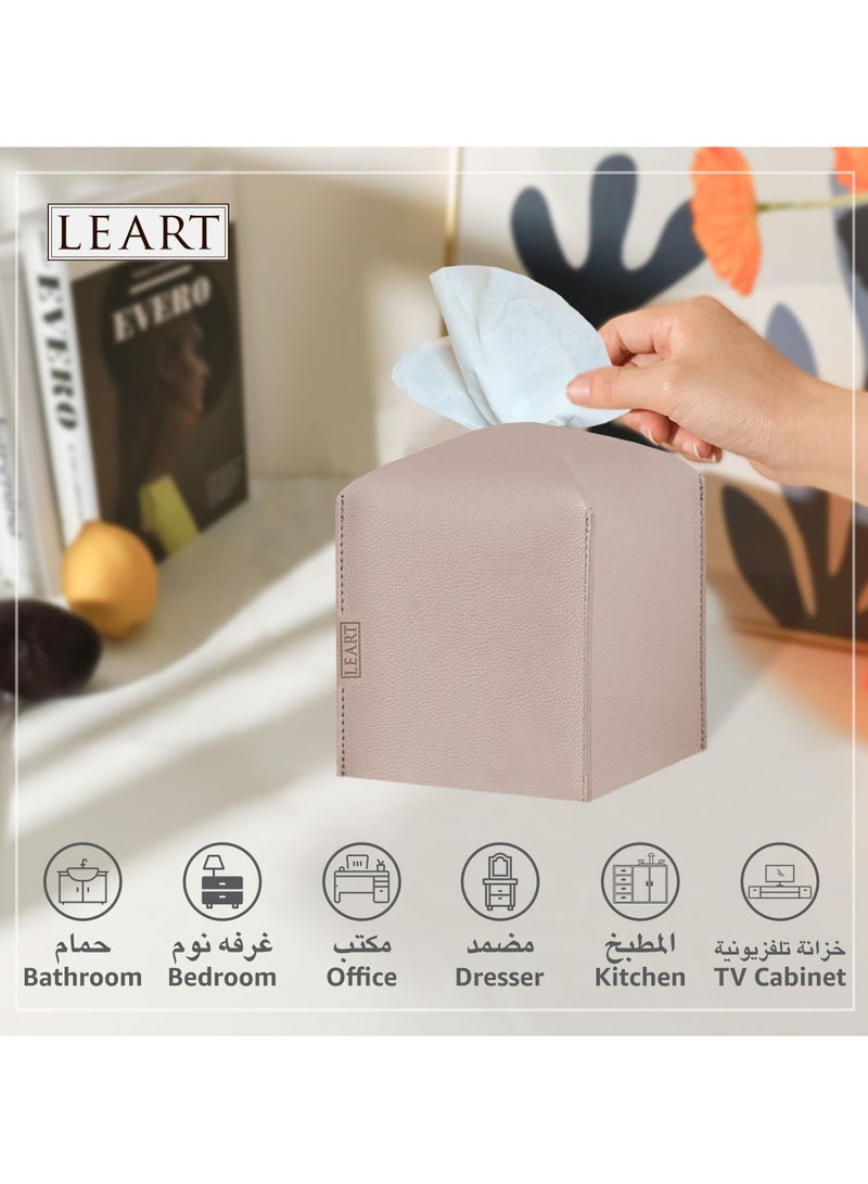 LeArt Leather Tissue Box Cover – Elegant Tissue Box Holder for Office Car Hotel Home Decor | Living Room Bedroom Bathroom | Facial Tissue Holder, Car Tissue Box Holder (Sand Cube) - Image 4