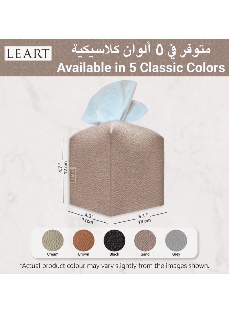 LeArt Leather Tissue Box Cover – Elegant Tissue Box Holder for Office Car Hotel Home Decor | Living Room Bedroom Bathroom | Facial Tissue Holder, Car Tissue Box Holder (Sand Cube) - Image 5