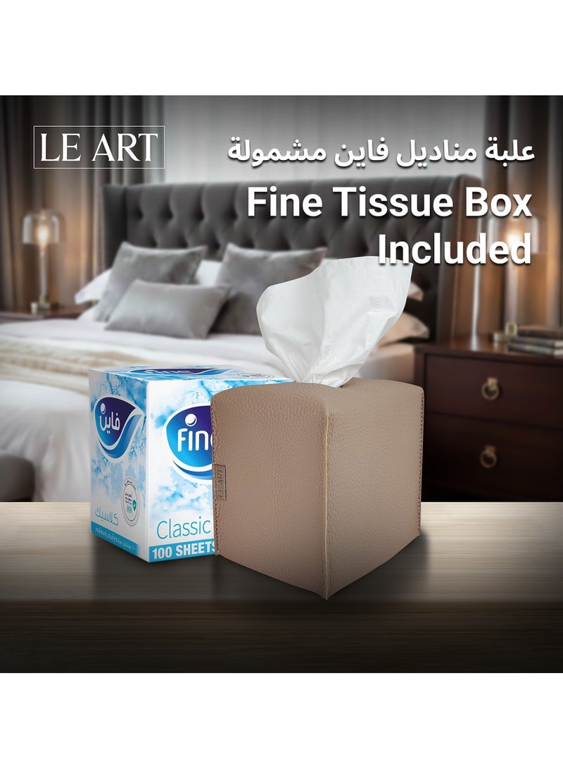 لي آرت غطاء علبة مناديل جلدية - حامل أنيق لعلبة مناديل للمكتب والسيارة والفندق والديكور المنزلي | غرفة المعيشة وغرفة النوم والحمام | حامل مناديل للوجه، حامل علبة مناديل للسيارة (مكعب رملي) - Image 4