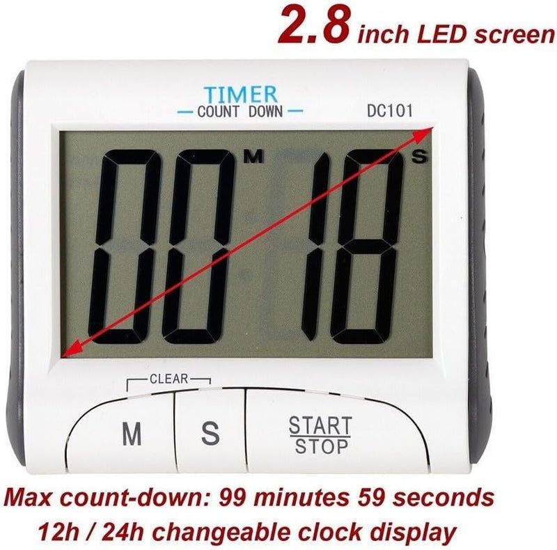 P Plus Fire Large LCD Digital Timer Clock Magnet Loud Alarm Kitchen Cooking Sport 3 Large Display Kitchen Timer for Kitchen Teachers Students Games Kids Meetings Pack of 1 White - Image 2