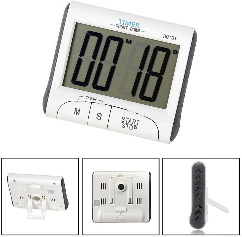 P Plus Fire Large LCD Digital Timer Clock Magnet Loud Alarm Kitchen Cooking Sport 3 Large Display Kitchen Timer for Kitchen Teachers Students Games Kids Meetings Pack of 1 White - Image 4
