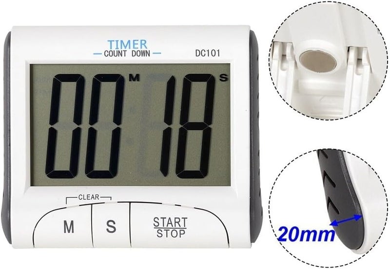P Plus Fire Large LCD Digital Timer Clock Magnet Loud Alarm Kitchen Cooking Sport 3 Large Display Kitchen Timer for Kitchen Teachers Students Games Kids Meetings Pack of 1 White - Image 3