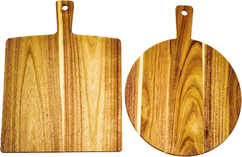 Zeqi 2 Pack Large Acacia Wood Cutting Board with Handle 17''X13'', Charcuterie Board, Serving Board, Chopping Board for Meat, Cheese, Bread, Vegetables & Fruits (Round & Square) - Image 4