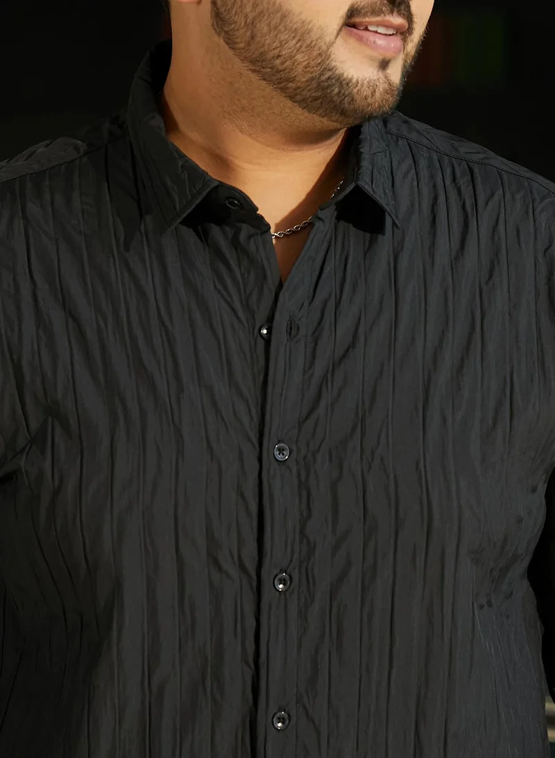 Instafab Plus Instafab Plus Men's Onyx Black Quilt-Tactile Shirt For Casual Wear | Spread Collar | Long Cuffed Sleeves | Button Closure | Plus Size Shirt Crafted With Comfort Fit For Everyday Wear